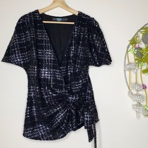Anthropologie Eva Franco Woven Black & Glitter Top